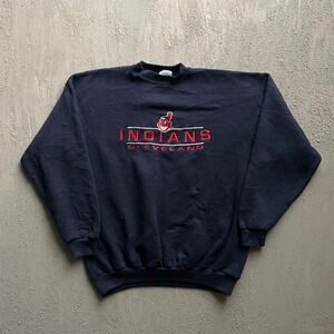 Vintage Cleveland Indians Sweatshirt Mens XL Navy blue 90s Logo 7